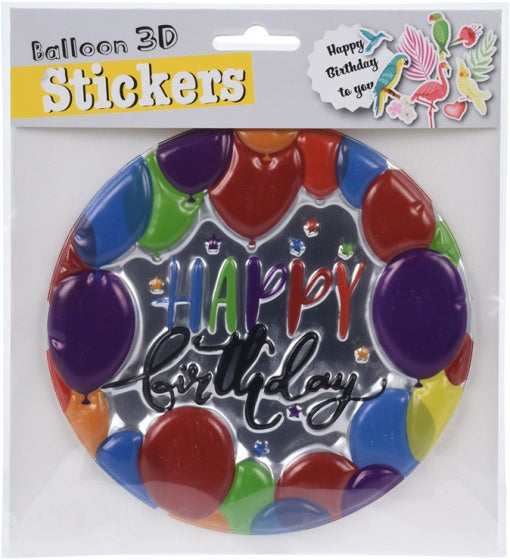 ballon 3D-stickers Happy birthday 16cm rond