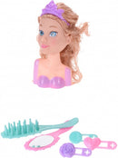 kaphoofd bruin haar met accessoires 17 cm paars