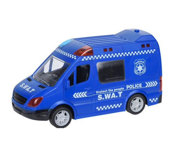 politie bus met licht en geluid 21 cm blauw