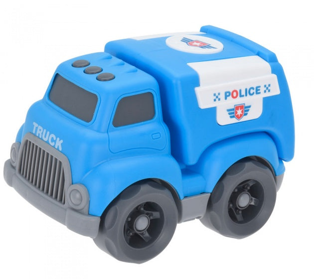 politieauto overdreven proporties 15 cm blauw