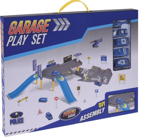 politiegarage incl. 5 voertuigen blau