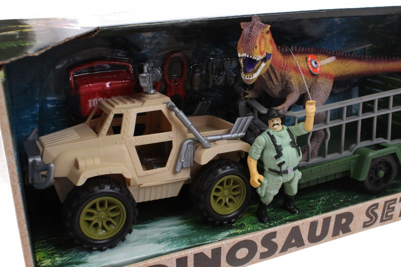 speelset dinosaurusjagers met auto, trailer en dino 36 cm