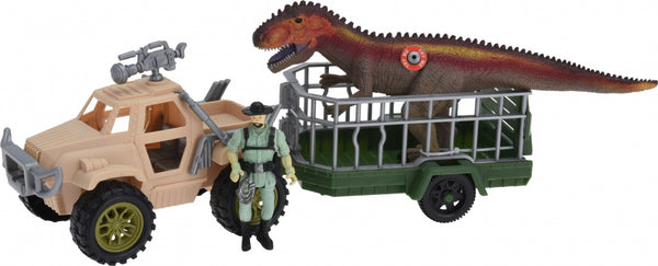 speelset dinosaurusjagers met auto, trailer en dino 36 cm
