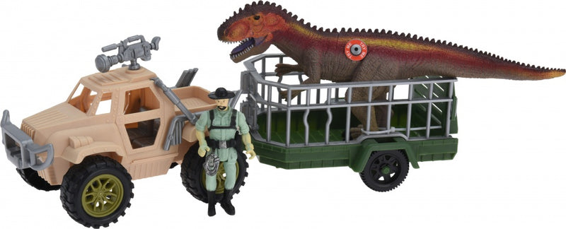 speelset dinosaurusjagers met auto, trailer en dino 36 cm