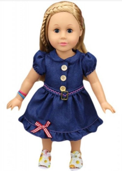 babypoppenjurk denim 46 cm donkerblauw