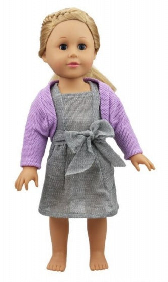 babypoppenjurk met jasje 46 cm grijs/paars