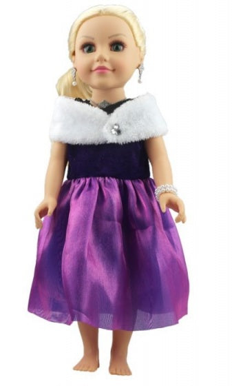 babypoppenjurk met sjaal 46 cm paars