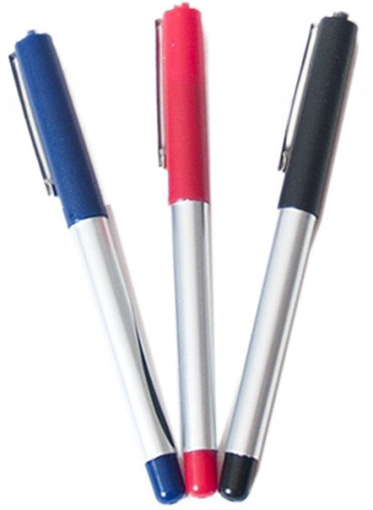 rollerbalpennen 14 cm blauw/zwart/rood 3 stuks