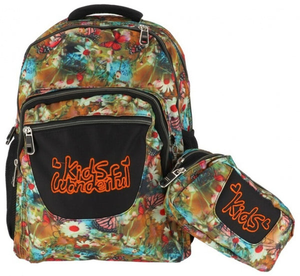 rugzak met etui Bloemen junior 32 x 43 cm polyester
