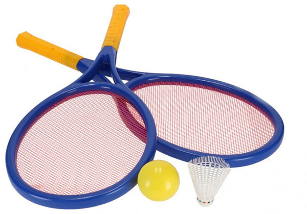 tennis/badminton strandset 58 cm blauw/geel 4-delig