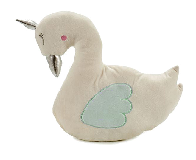 kussen zwaan junior 37 x 35 cm wit/groen