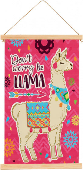 poster Llama 33 x 54 cm canvas/hout roze