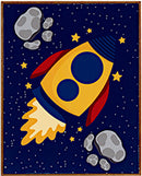 schilderij 50 x 40 cm hout donkerblauw/geel/rood