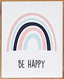 schilderij Be Happy 50 x 40 cm hout lichtroze/wit