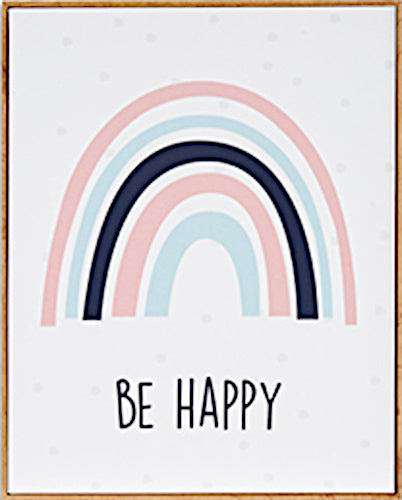 schilderij Be Happy 50 x 40 cm hout lichtroze/wit
