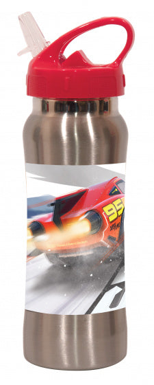 tuitbeker Cars staal 580 ml zilver/rood