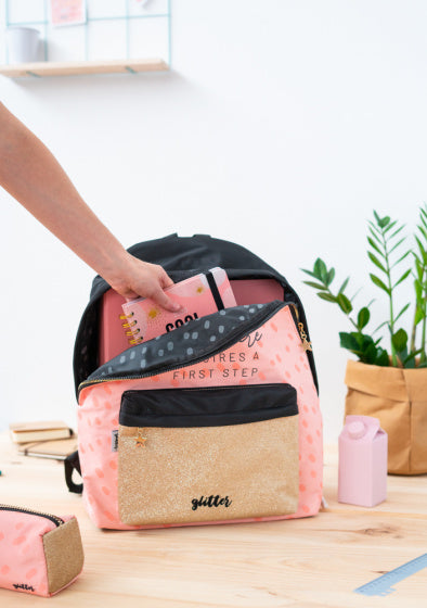 rugzak meisjes 20 liter polyester roze/zwart/goud
