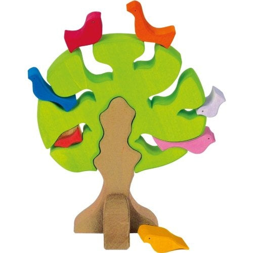 bouwblokken vogelboom met vogels 23 cm 9-delig