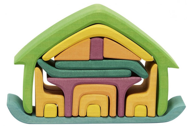 houten huis met meubels 22 cm multicolor 16-delig
