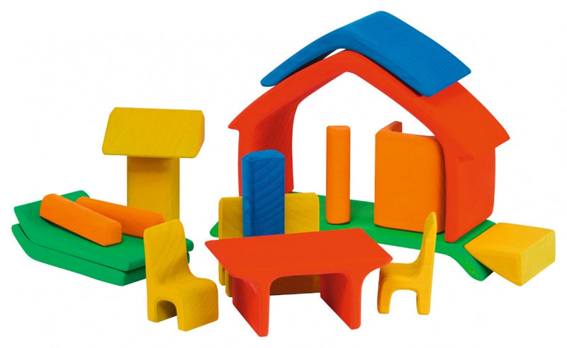 houten huis met meubels 22 cm multicolor 17-delig