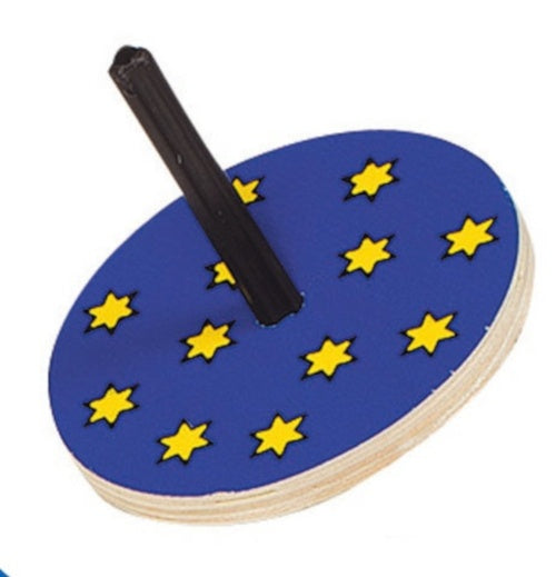 houten tol met sterren 6 x 7 cm blauw