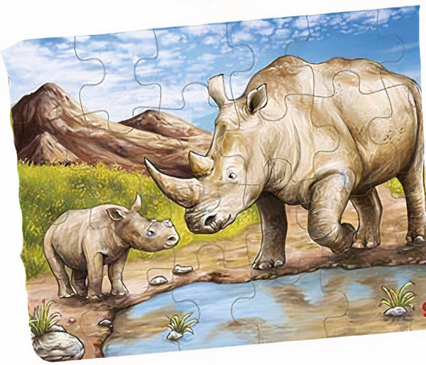 legpuzzel Afrikaanse Dieren Neushoorn 12 cm hout 24-delig