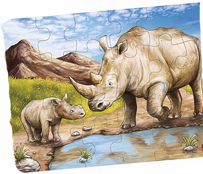 legpuzzel Afrikaanse Dieren Neushoorn 12 cm hout 24-delig
