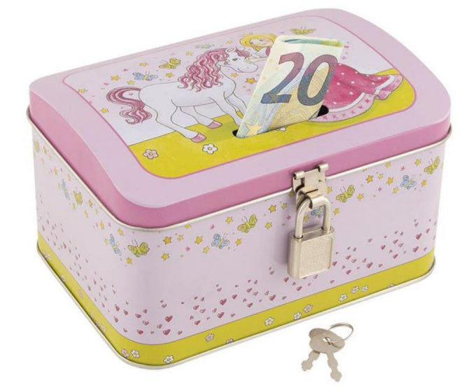 spaarpot Prinses meisjes 14 x 10 cm staal roze 4-delig
