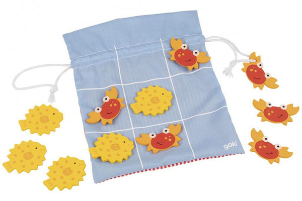 tic-tac-toe zeedieren 6,5 cm hout/katoen blauw/geel