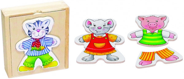 Houten Aankleedpuzzel Dieren, 18dlg.
