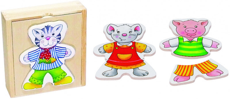 Houten Aankleedpuzzel Dieren, 18dlg.