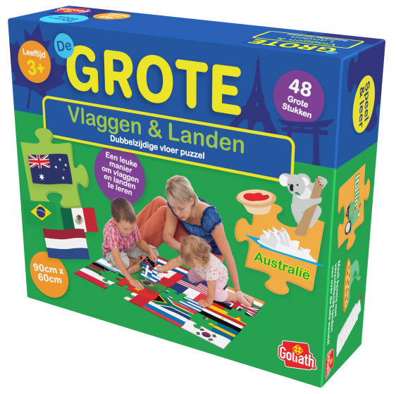 vloerpuzzel vlaggen & landen 60 x 90 cm karton 48-delig