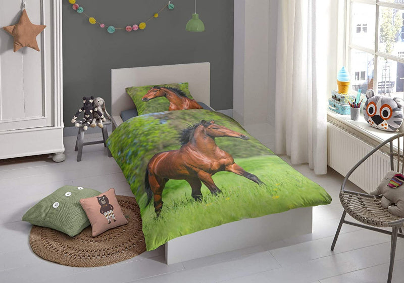 dekbedovertrek Horse 140 x 220 cm katoen groen