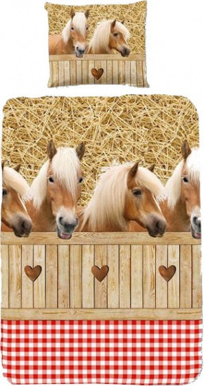 dekbedovertrek Horses 135 x 200 cm bruin