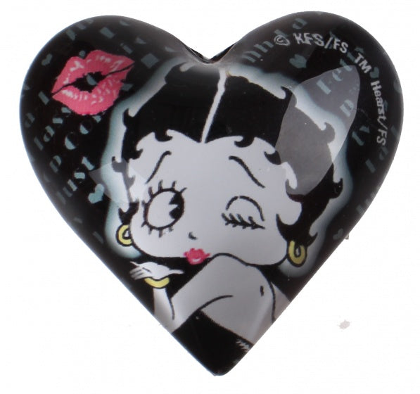 magneet hart Betty Boop 4 cm glas zwart/wit