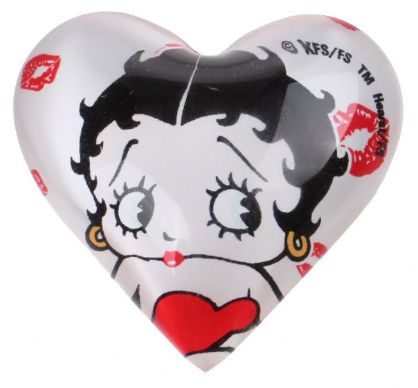 magneet hart Betty Boop 4 cm glas wit/zwart