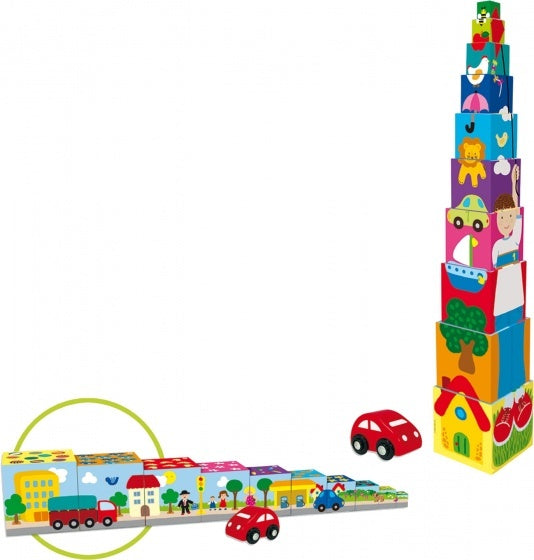 stapelblokken Pile-up Cubes Car 10-delig