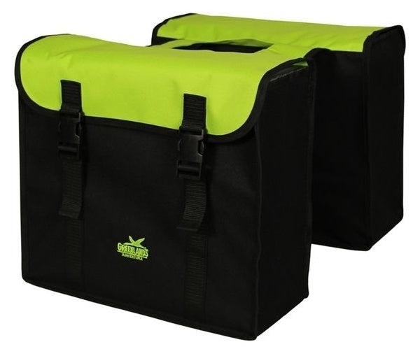 Dubbele fietstas Greenlands 34 liter 37 x 33 x 14cm (2x)  - zwart / lime groen