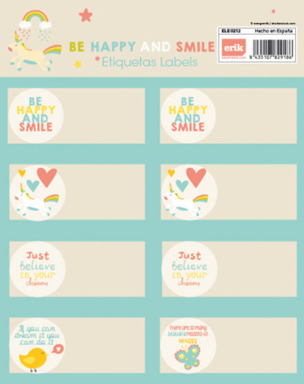 etiketten Be Happy zelfklevend beige 16 stuks