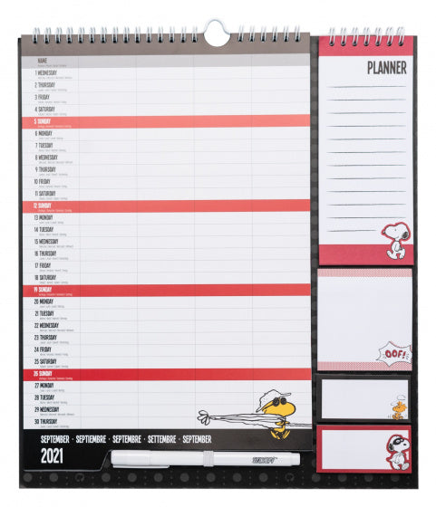 familieplanner 2021-2022 Snoopy 30 x 34 cm zwart