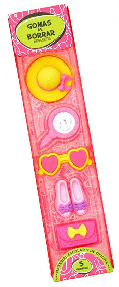 gummen Pretty meisjes rubber roze/geel 5 stuks