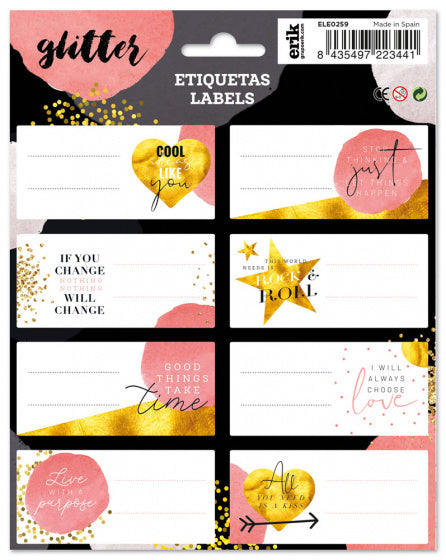 naamlabels Gold Dreams zelfklevend wit/roze 16 stuks