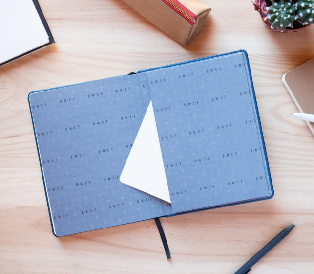 bullet journal A5 hardcover imitatieleer blauw/goud