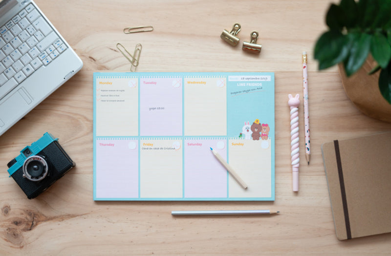 scheurkalender Line Friends A4 blauw 54 pagina's