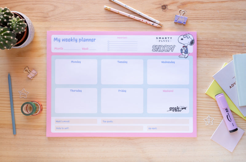 scheurkalender Snoopy A3 roze/wit 54 pagina's