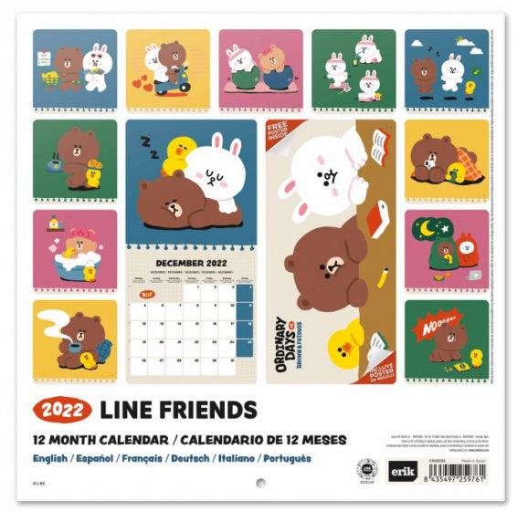 wandkalender 2022 Line Friends 30 cm papier wit