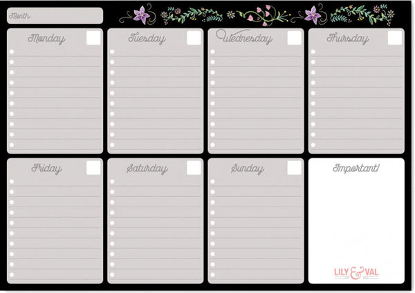 weekplanner Lily & Val A4 papier zwart 54 vellen