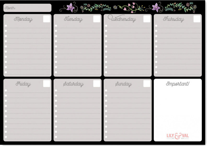 weekplanner Lily & Val A4 papier zwart 54 vellen