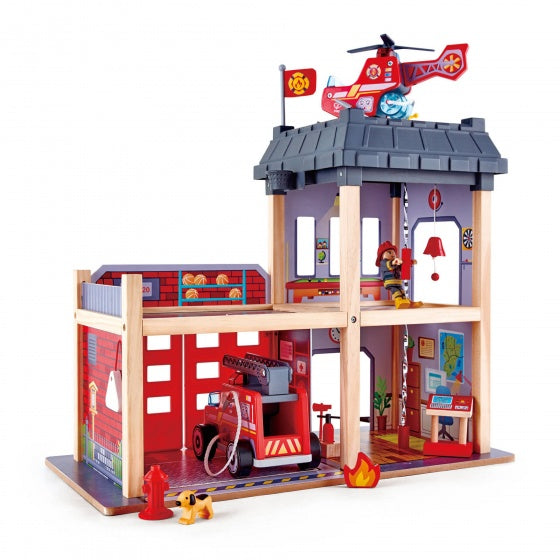 Houten brandweerkazerne 48 x 60 cm rood