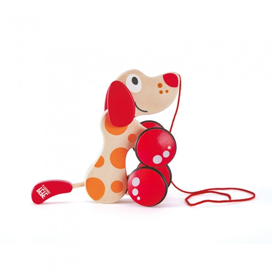 houten trekdier hond 23,5 cm rood